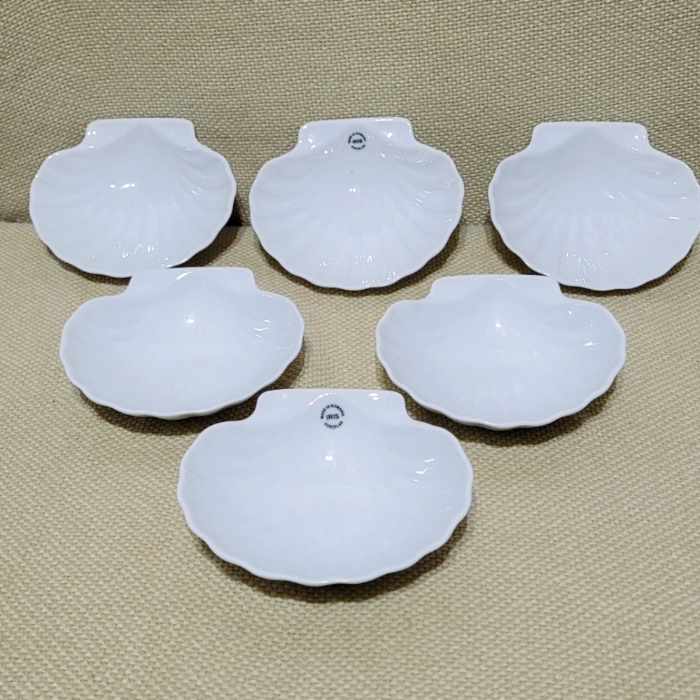 Vintage Portelan Porcelain Scallop Shell Dishes from Romania set of 6